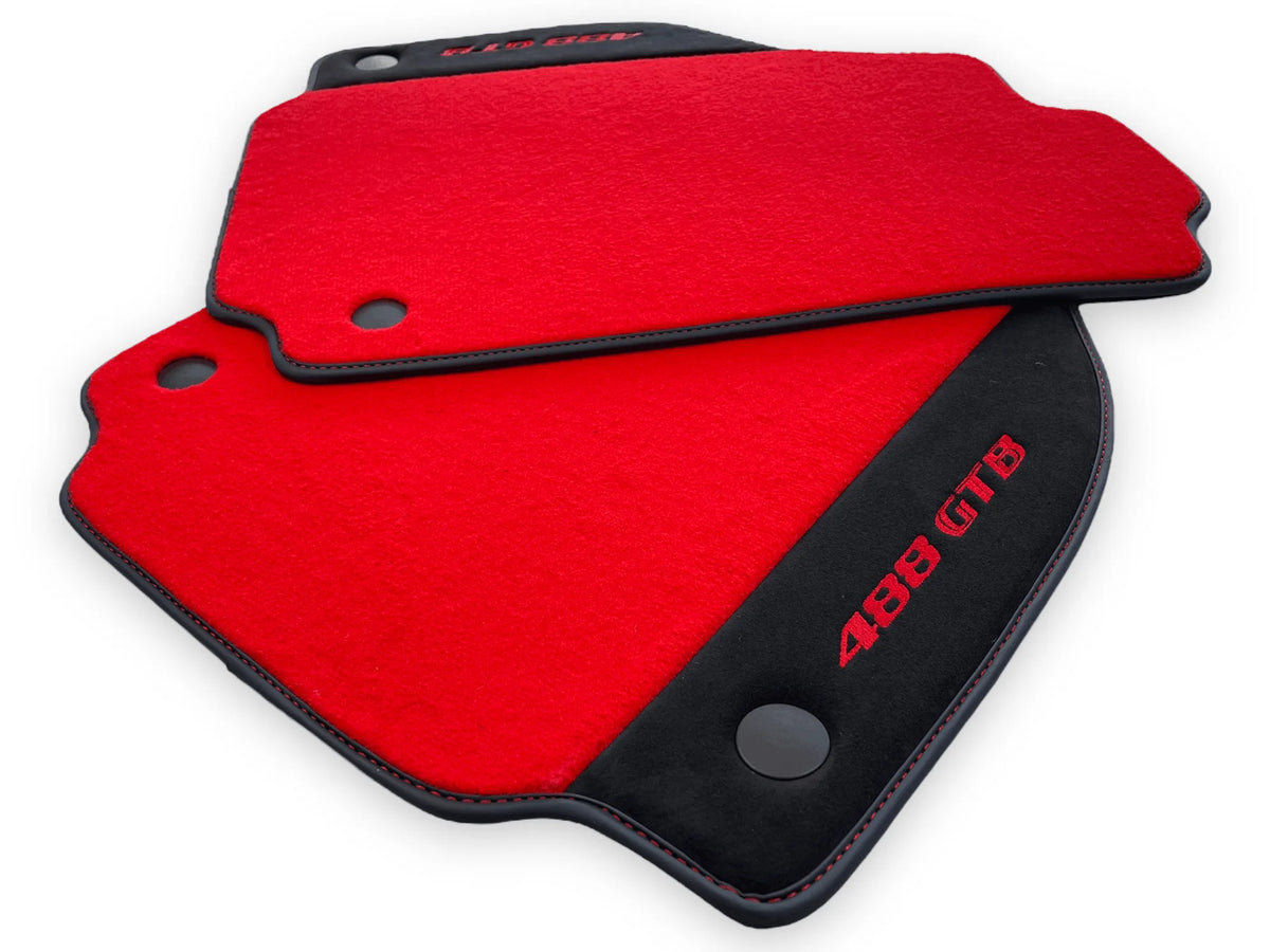 Red Floor Mats For Ferrari 488 GTB 2015-2022 Carpets With Alcantara Leather - AutoWin
