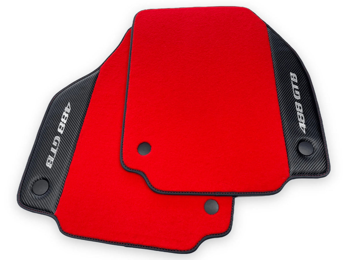 Red Floor Mats For Ferrari 488 GTB 2015-2022 Carpets With Carbon Fiber - AutoWin