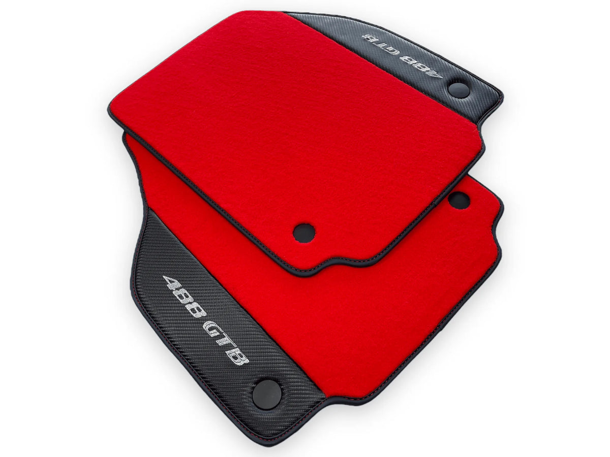 Red Floor Mats For Ferrari 488 GTB 2015-2022 Carpets With Carbon Fiber - AutoWin