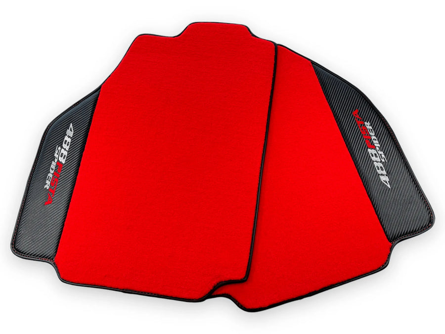 Red Floor Mats For Ferrari 488 Pista Spider 2019-2021 With Carbon Fiber Leather