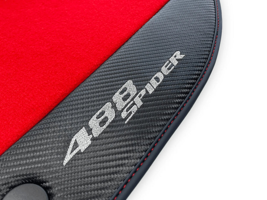 Red Floor Mats For Ferrari 488 Spider 2015-2022 Carbon Fiber - AutoWin