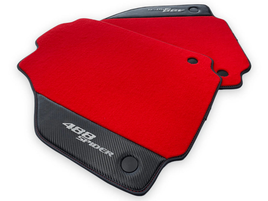 Red Floor Mats For Ferrari 488 Spider 2015-2022 Carbon Fiber - AutoWin