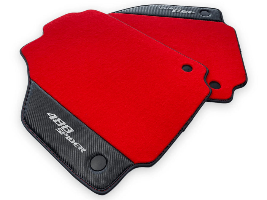Red Floor Mats For Ferrari 488 Spider 2015-2022 Carbon Fiber - AutoWin