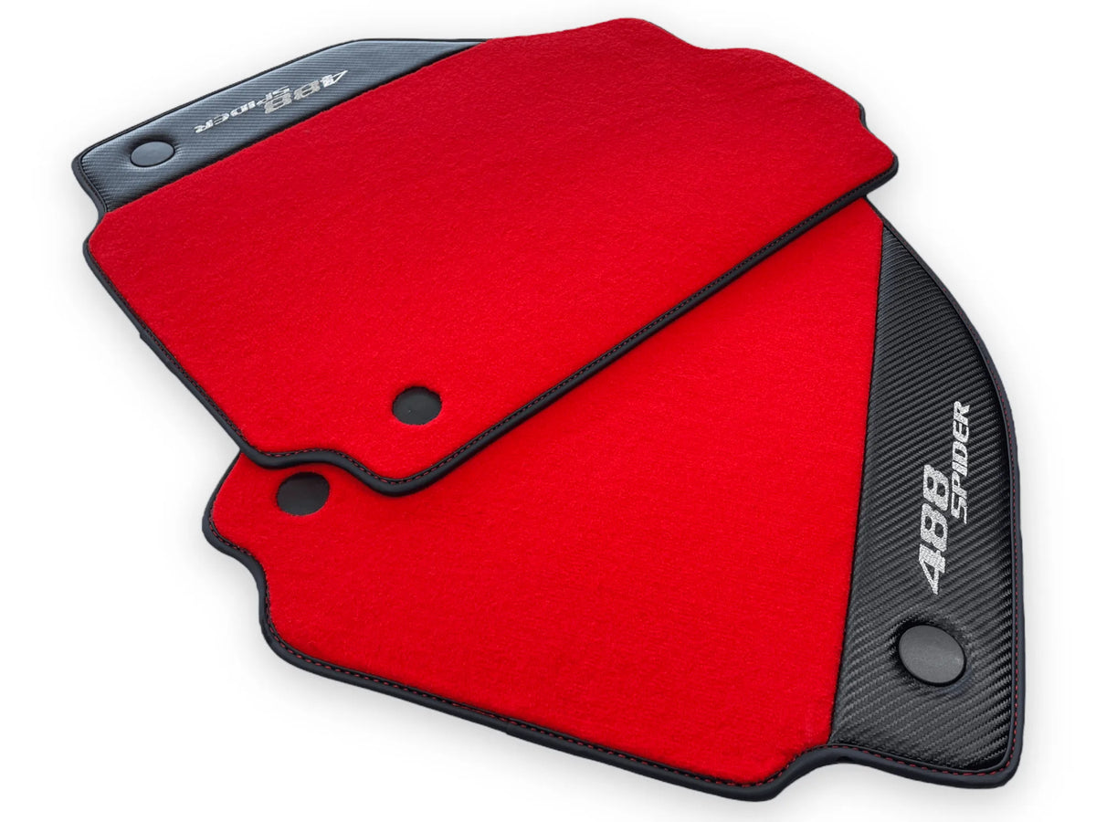 Red Floor Mats For Ferrari 488 Spider 2015-2022 Carbon Fiber - AutoWin