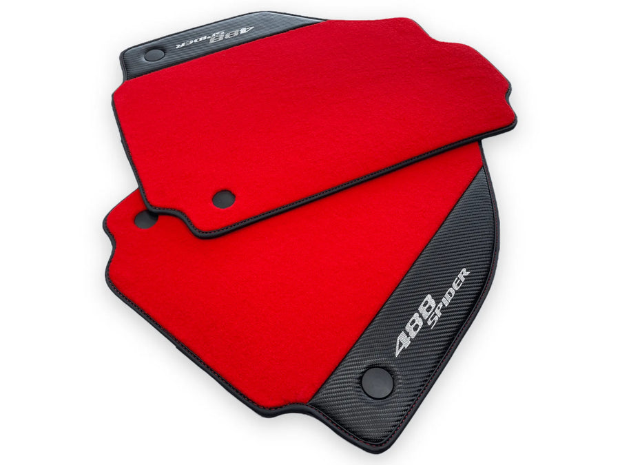 Red Floor Mats For Ferrari 488 Spider 2015-2022 Carbon Fiber - AutoWin
