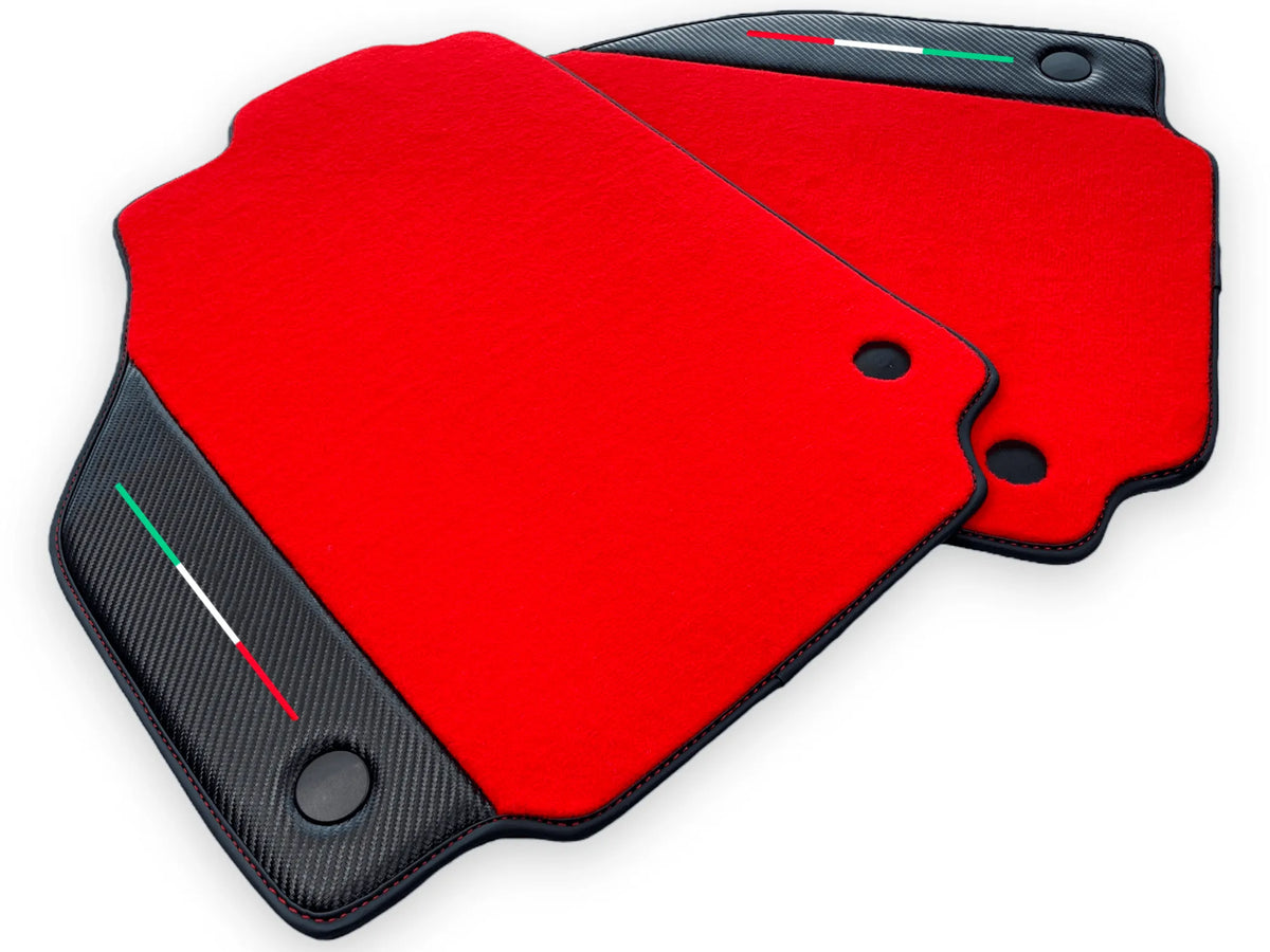 Red Floor Mats For Ferrari 488 Spider 2015-2022 Carbon Fiber - AutoWin