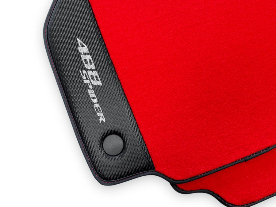 Red Floor Mats For Ferrari 488 Spider 2015-2022 Carbon Fiber - AutoWin