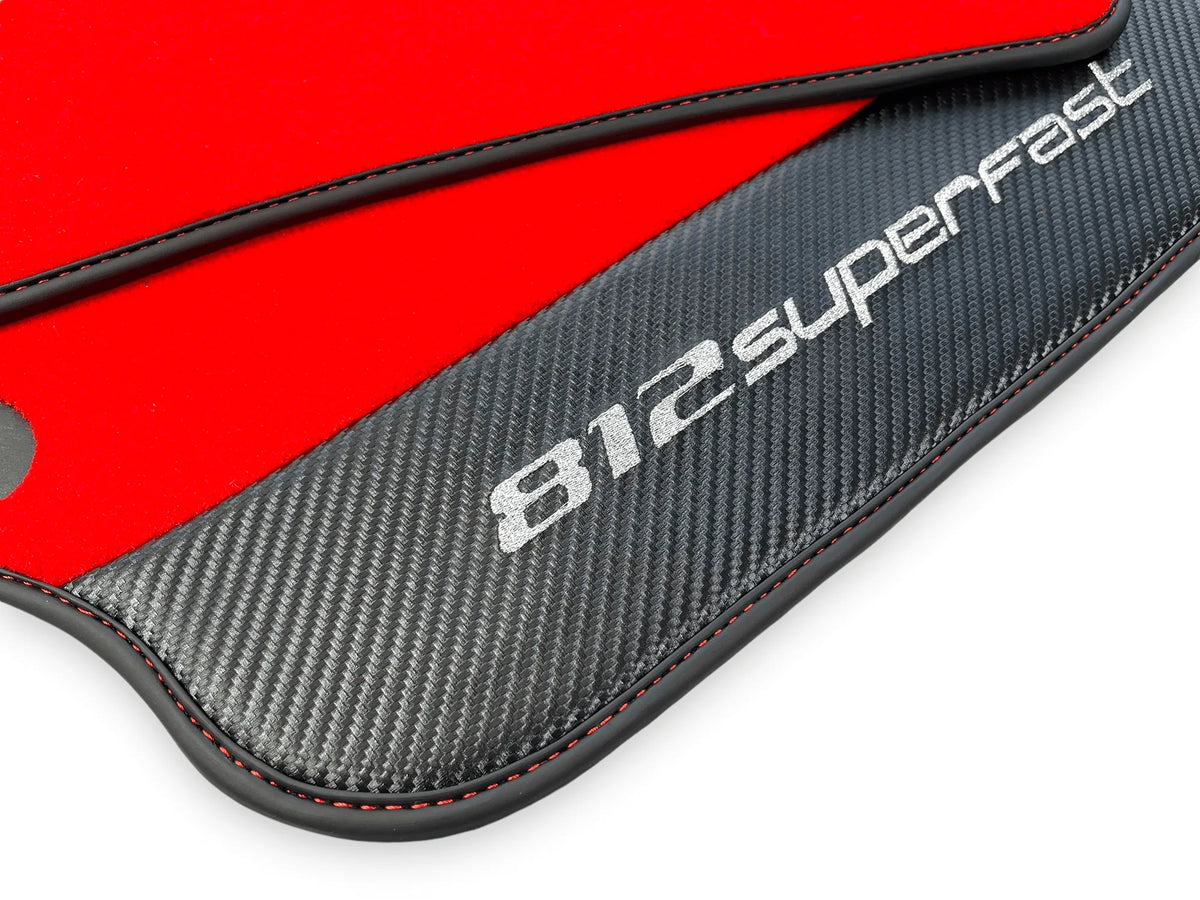 Red Floor Mats For Ferrari 812 Superfast With Carbon Fiber Leather - AutoWin