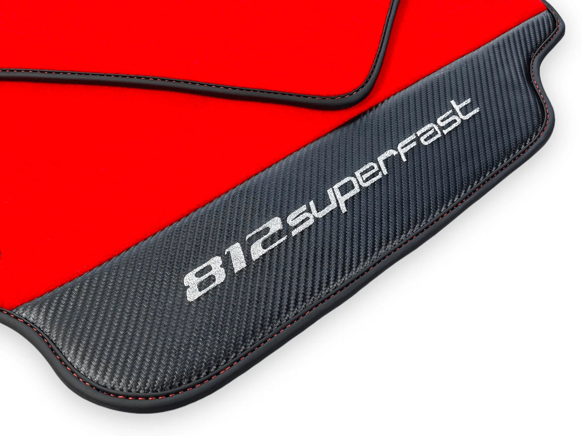 Red Floor Mats For Ferrari 812 Superfast With Carbon Fiber Leather - AutoWin