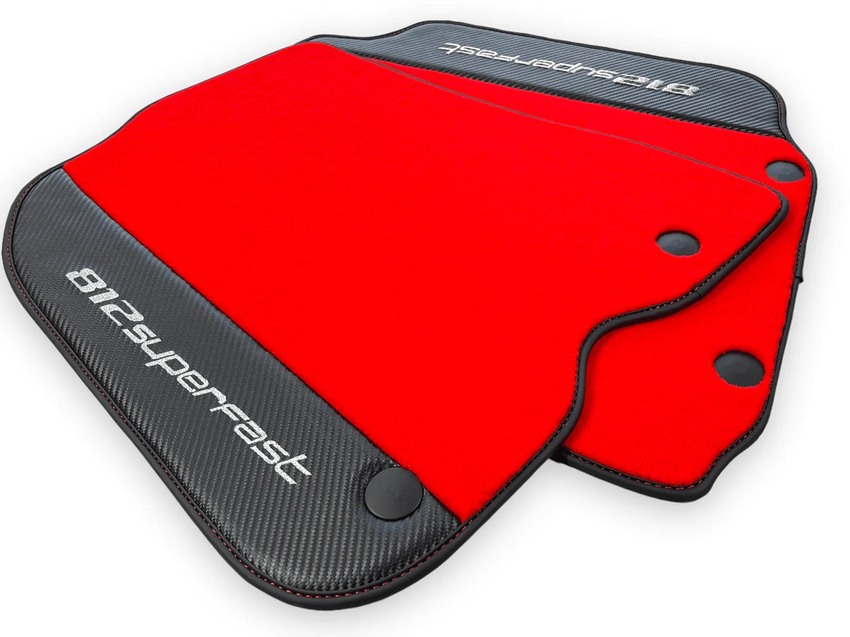 Red Floor Mats For Ferrari 812 Superfast With Carbon Fiber Leather - AutoWin