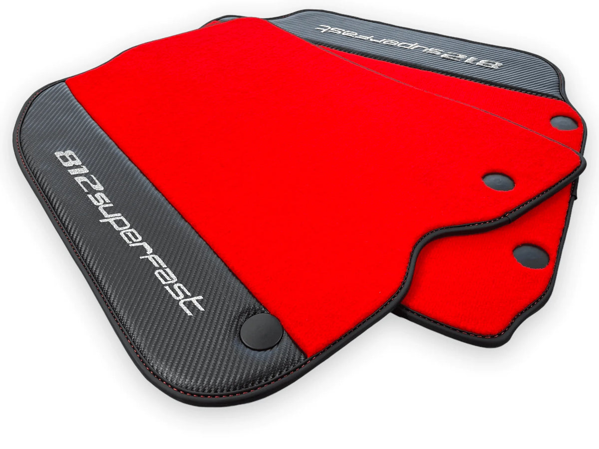 Red Floor Mats For Ferrari 812 Superfast With Carbon Fiber Leather - AutoWin