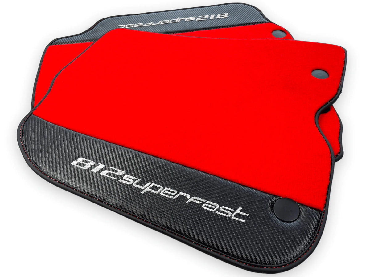 Red Floor Mats For Ferrari 812 Superfast With Carbon Fiber Leather - AutoWin