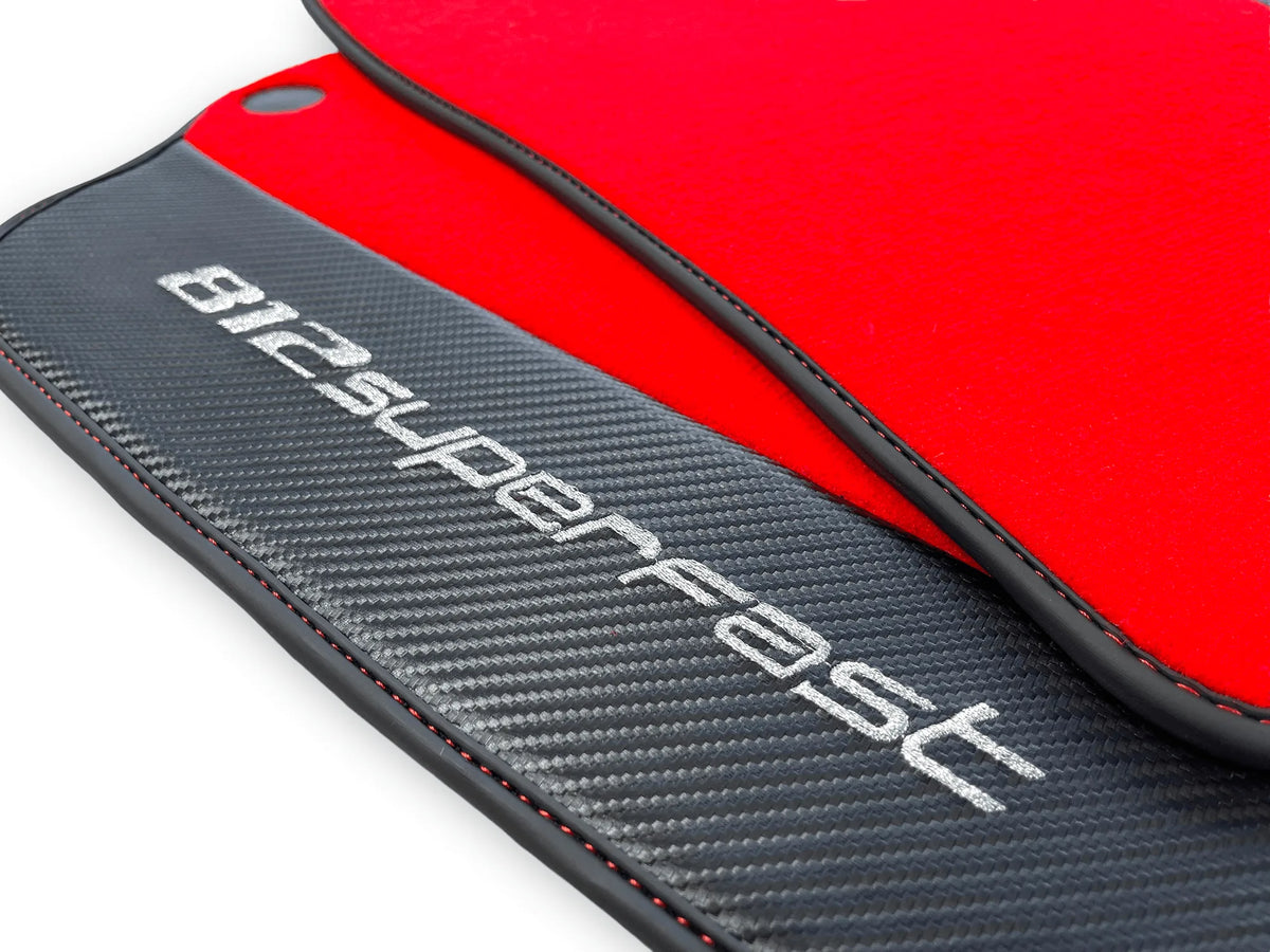 Red Floor Mats For Ferrari 812 Superfast With Carbon Fiber Leather - AutoWin