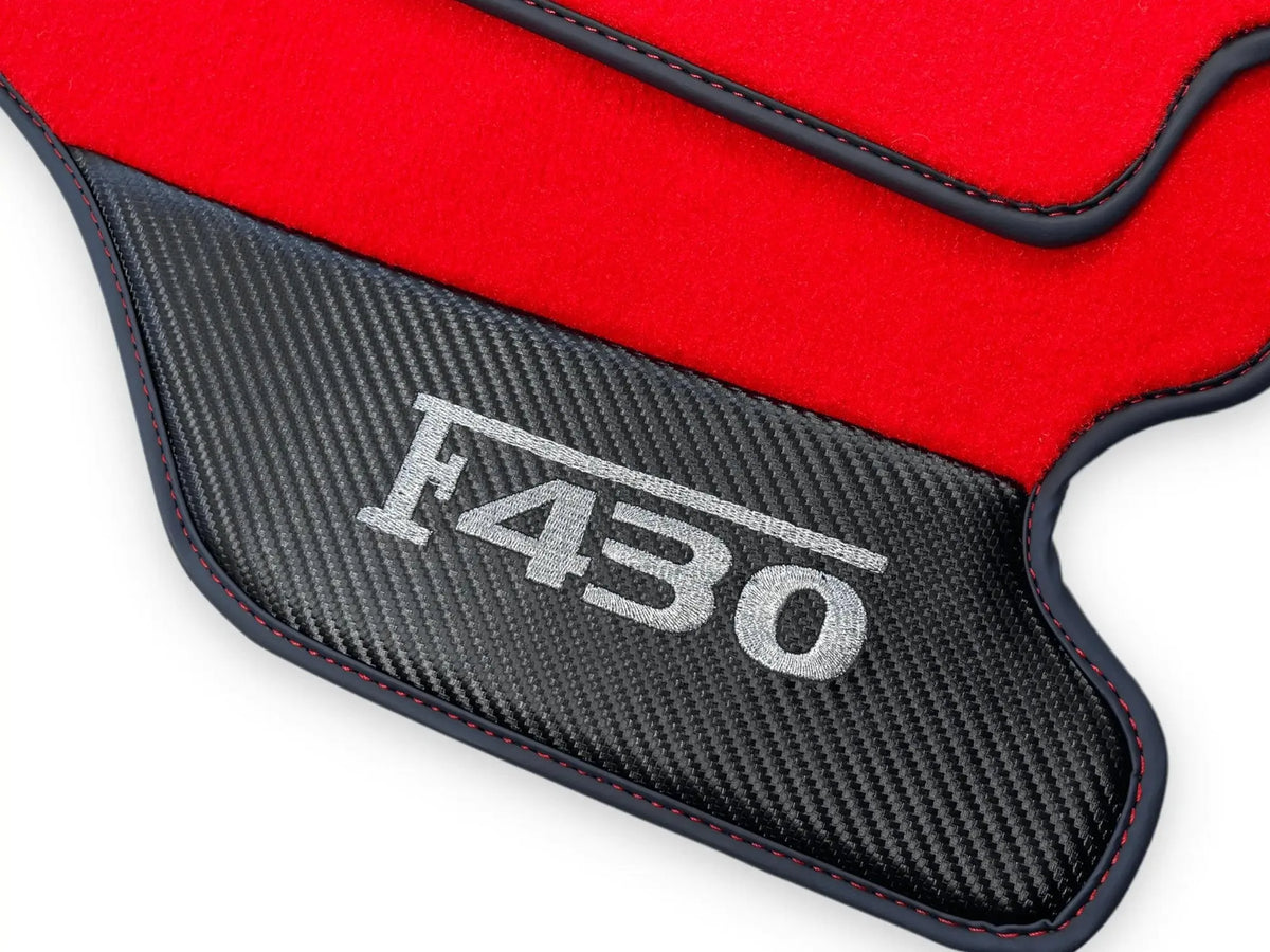 Red Floor Mats For Ferrari F430 2004-2009 With Carbon Fiber Leather - AutoWin