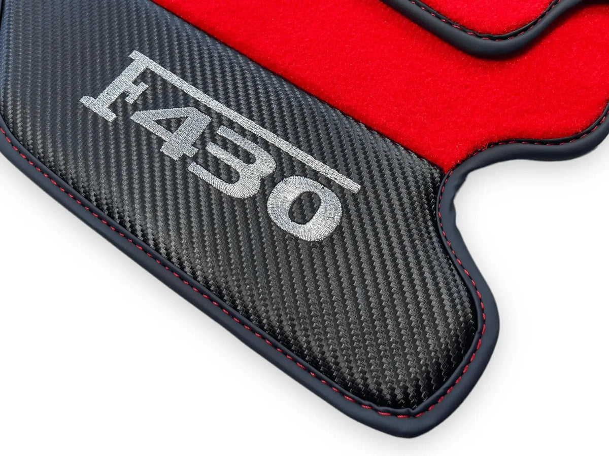 Red Floor Mats For Ferrari F430 2004-2009 With Carbon Fiber Leather - AutoWin