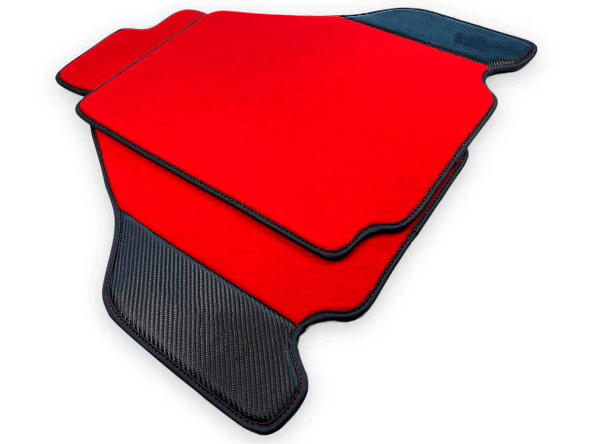 Red Floor Mats For Ferrari F430 2004-2009 With Carbon Fiber Leather - AutoWin