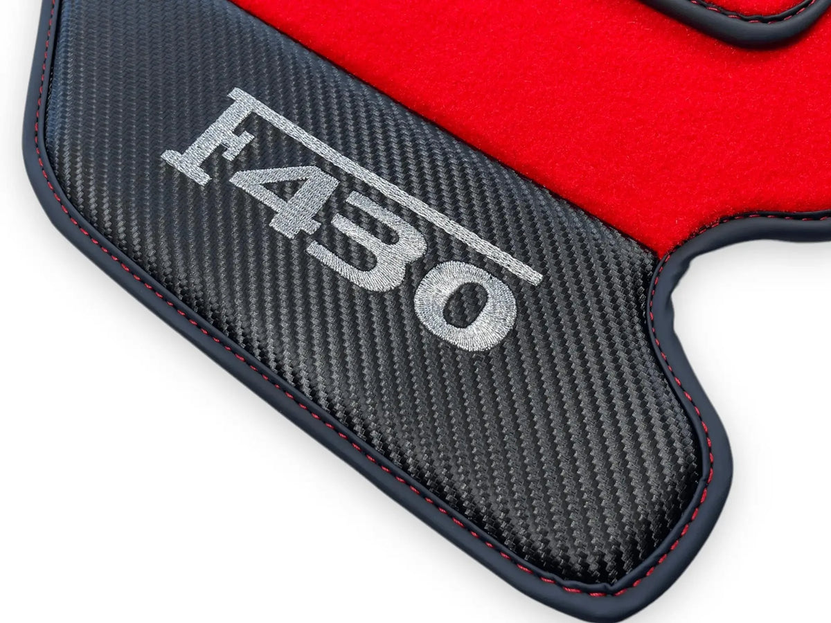 Red Floor Mats For Ferrari F430 2004-2009 With Carbon Fiber Leather - AutoWin