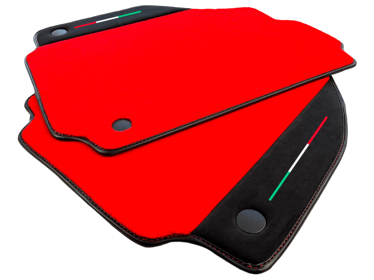 Red Floor Mats For Ferrari F8 Tributo 2019-2022 With Alcantara Leather - AutoWin