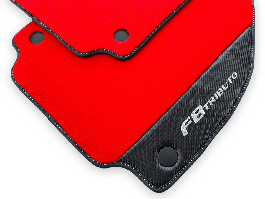 Red Floor Mats For Ferrari F8 Tributo 2019-2022 With Carbon Leather - AutoWin