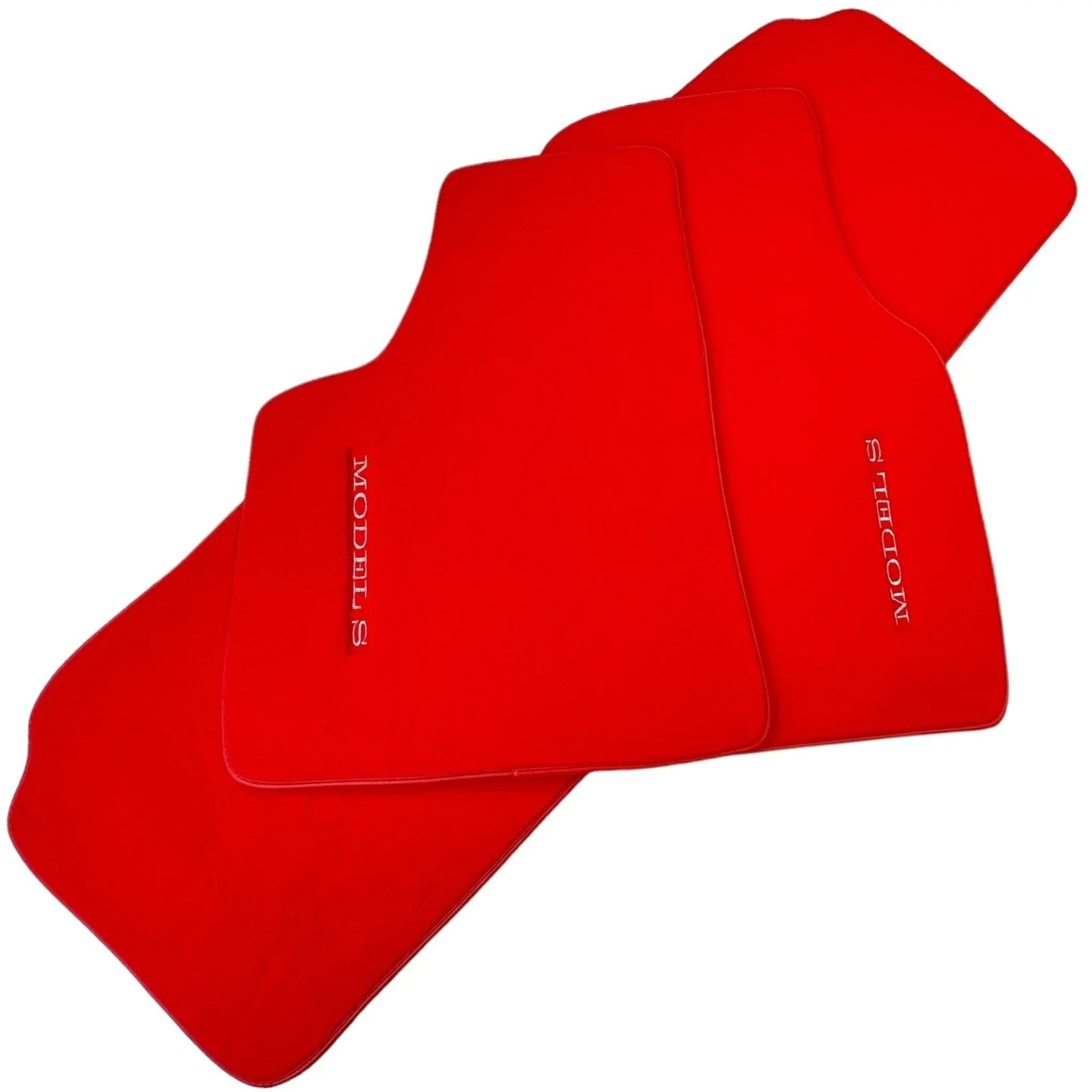 Red Floor Mats For Tesla Model S (2012-2023) with Red Trim - AutoWin