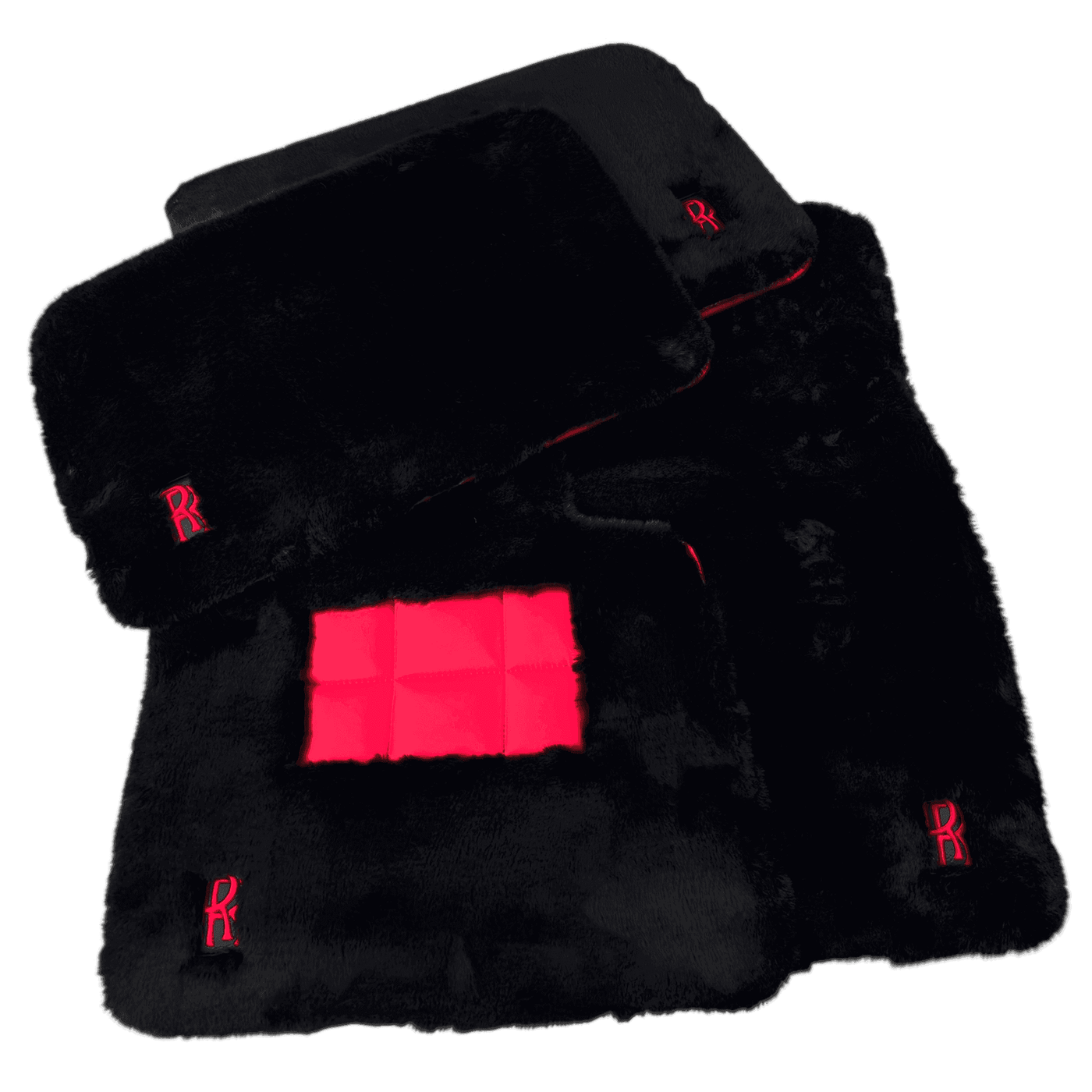 Black Sheepskin Floor Mats for Rolls Royce Ghost Series II (2021-2024) with Red Leather