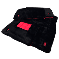 Black Sheepskin Floor Mats for Rolls Royce Cullinan (2018-2025) with Red Leather