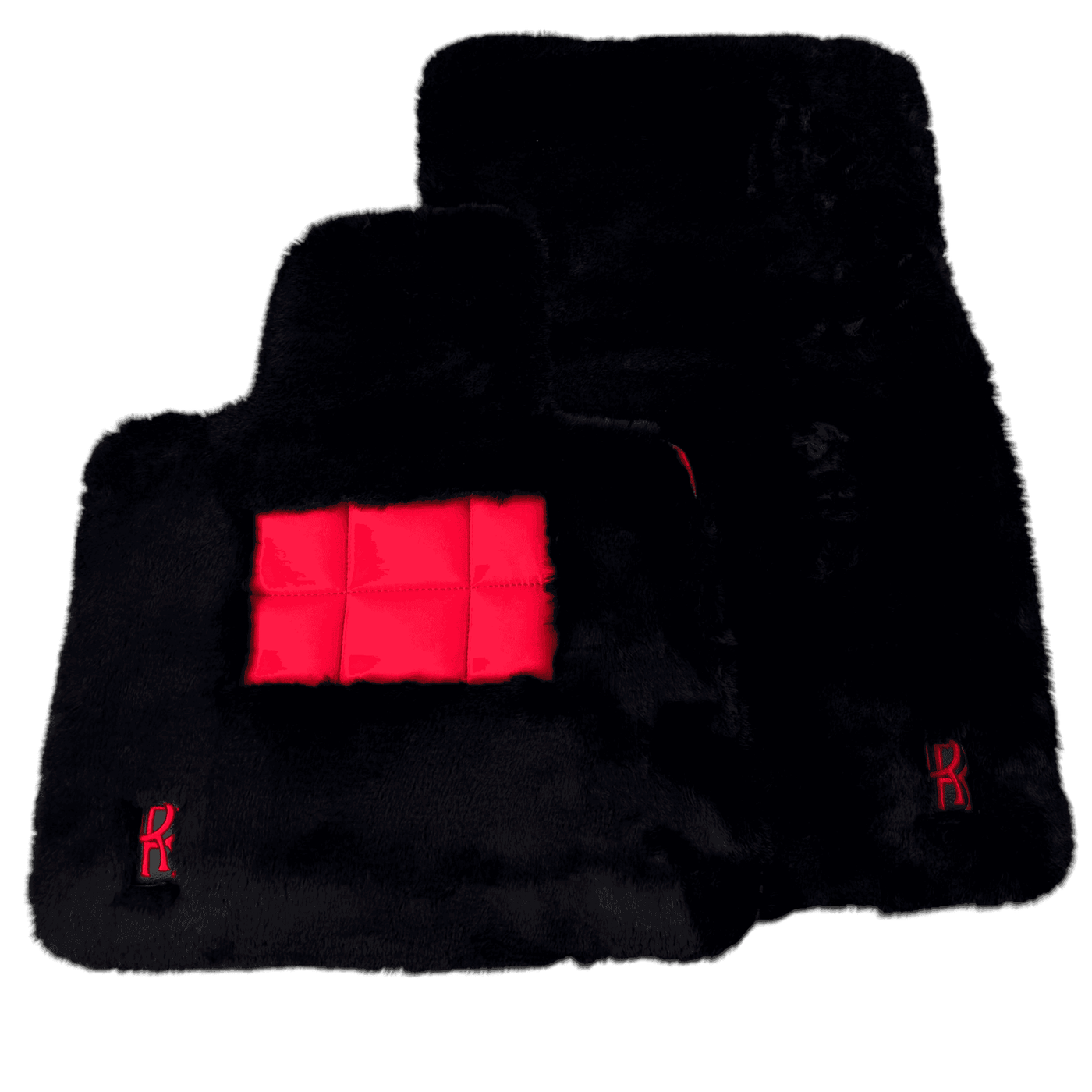 Black Sheepskin Floor Mats for Rolls Royce Ghost Series II (2021-2024) with Red Leather