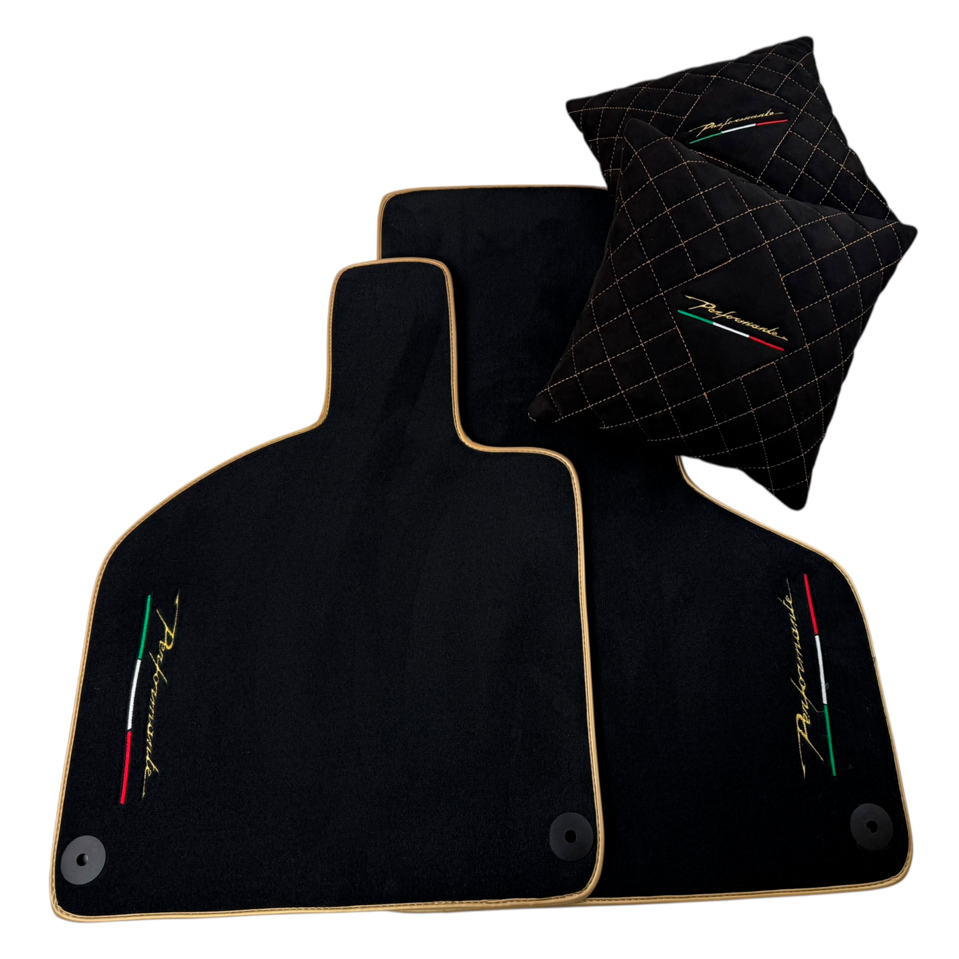 Black Carpet Floor Mats for Lamborghini Huracan Performante – Optional Alcantara Pillows Set of 2