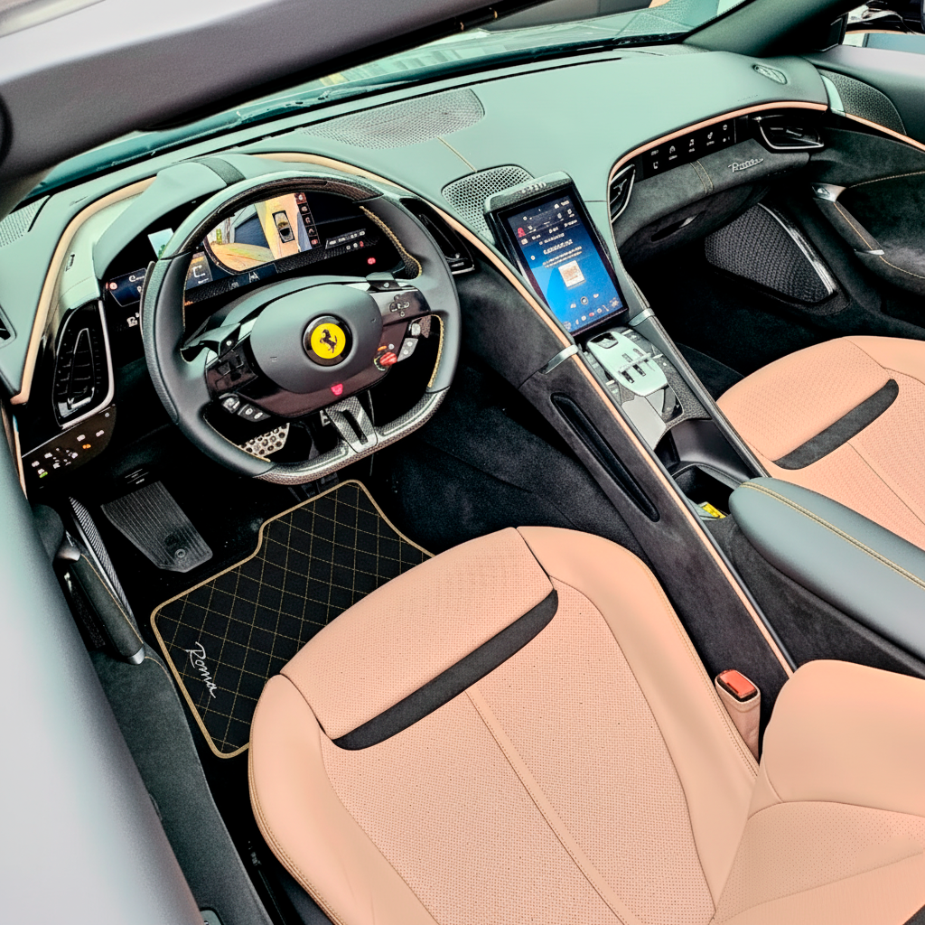 Black Floor Mats For Ferrari Roma (2021-2024) Italian Edition - AutoWin