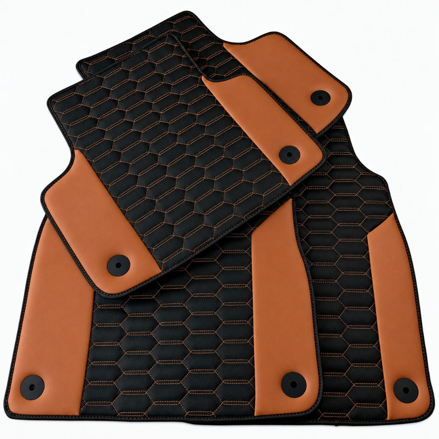Customizable Black Floor Mats for Lamborghini Urus with Brown Leather - AutoWin