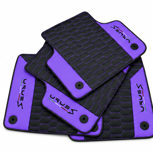 Black Leather Floor Mats For Lamborghini Urus S With Purple Nappa Leather