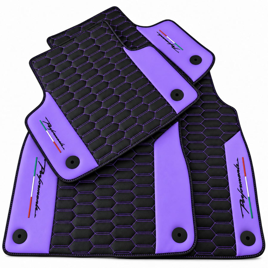 Black Floor Mats for Lamborghini Urus with Purple Leather - AutoWin