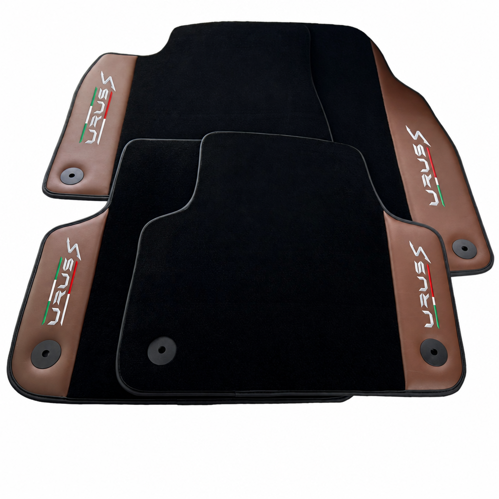 Black floor mats for Lamborghini Urus S with brown leather