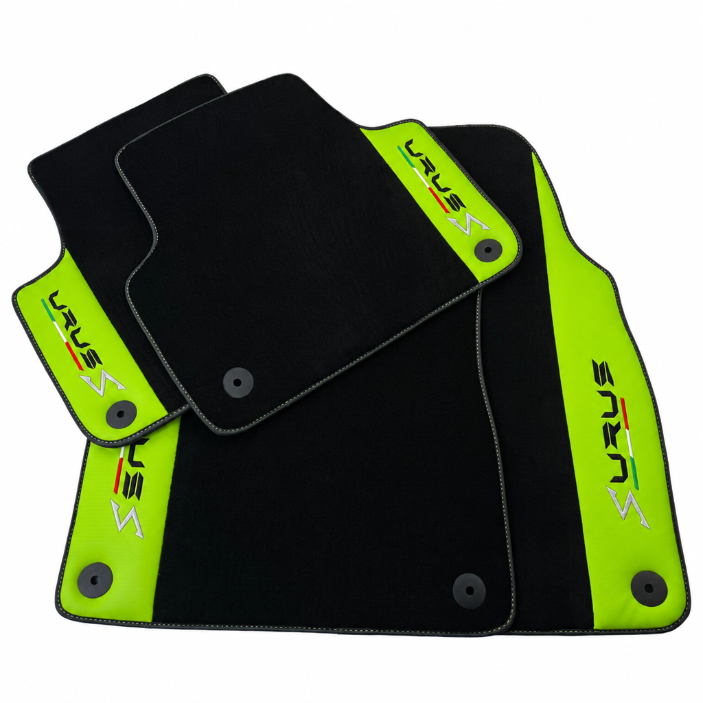 Black floor mats for Lamborghini Urus S with green leather