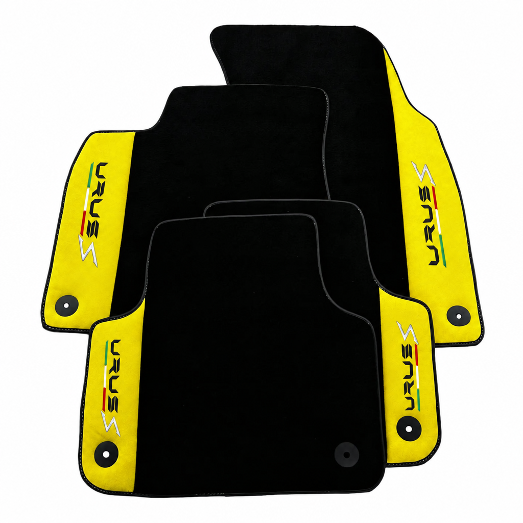 Black floor mats for Lamborghini Urus S with yellow Alcantara leather