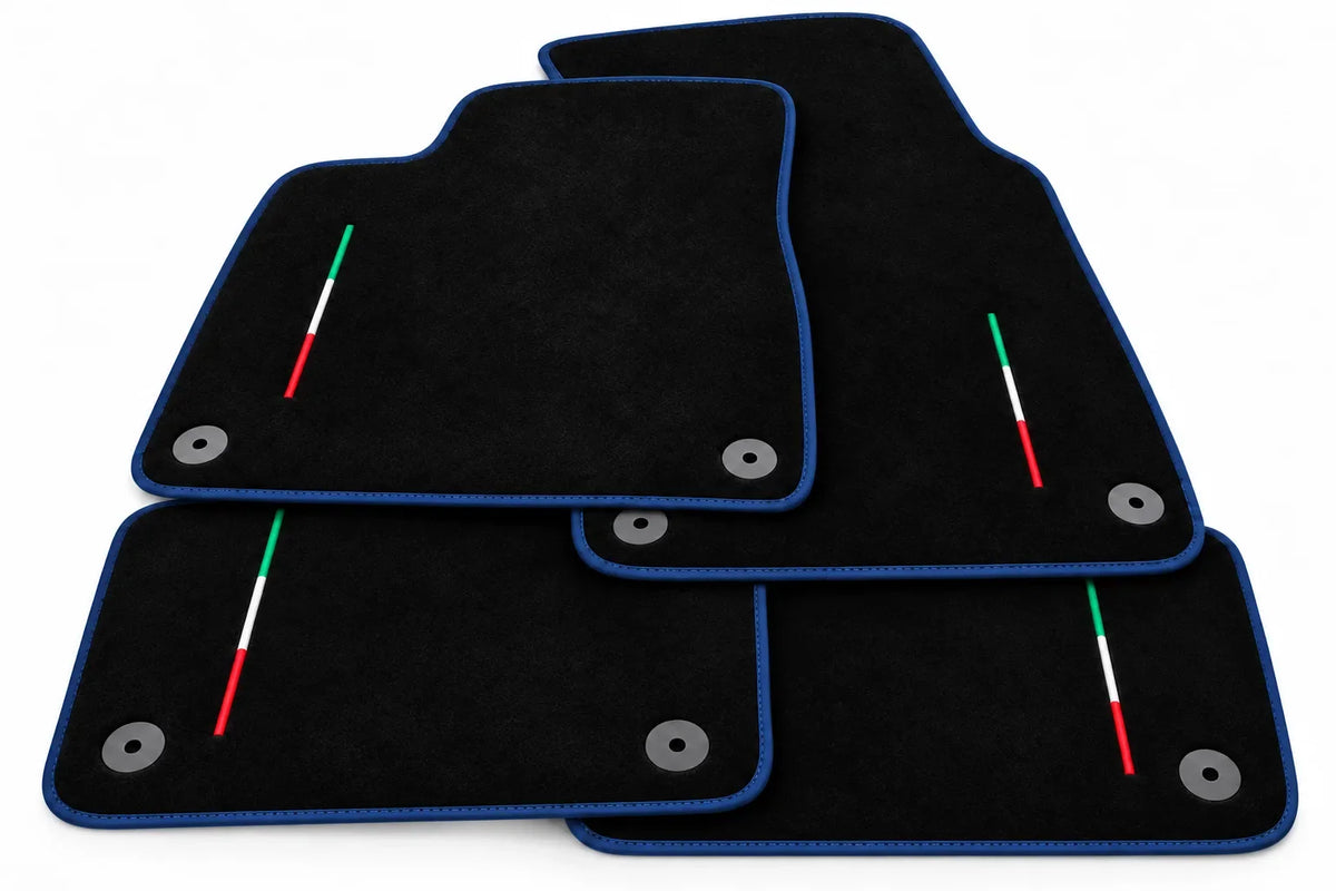 Floor Mats For Lamborghini Urus Black Tailored With Orange Rounds Carpets - Dark Blue trim