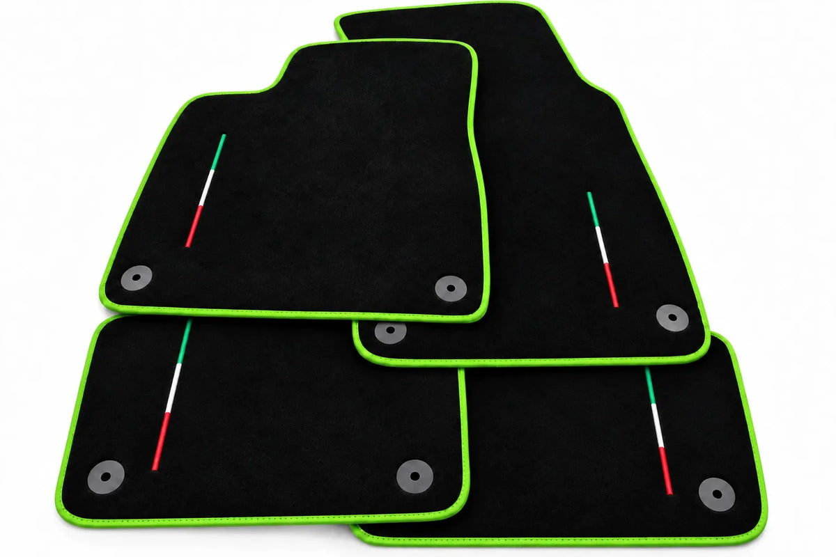 Floor Mats For Lamborghini Urus Black Tailored With Orange Rounds Carpets - Green trim