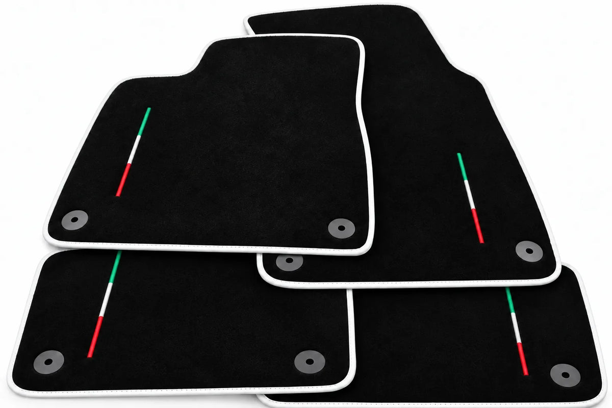 Floor Mats For Lamborghini Urus Black Tailored With Orange Rounds Carpets - White trim