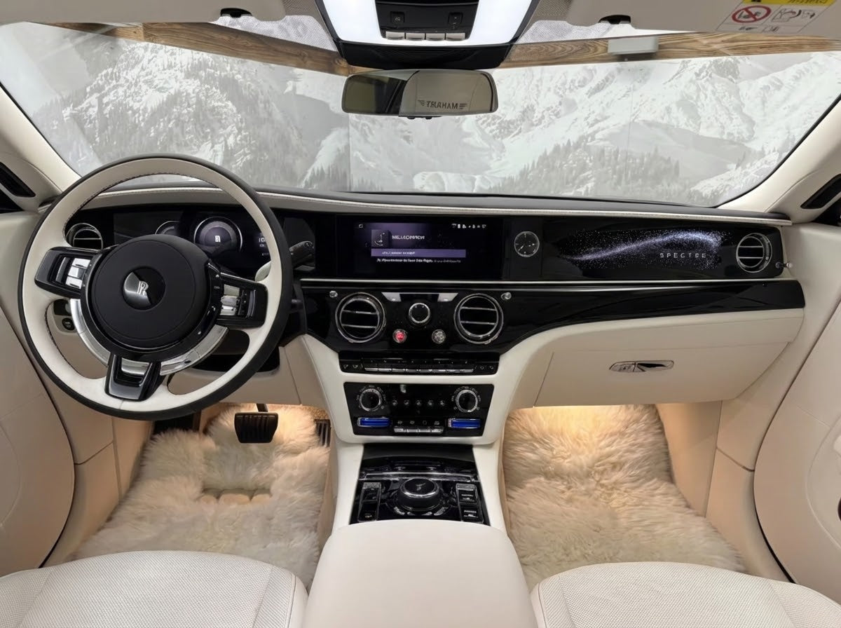 White Sheepskin Floor Mats For Rolls Royce Spectre (2023-2024) ER56 Design Brand