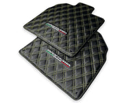 Floor Mats for Lamborghini Aventador Carbon Fiber Leather Yellow Stitching - AutoWin