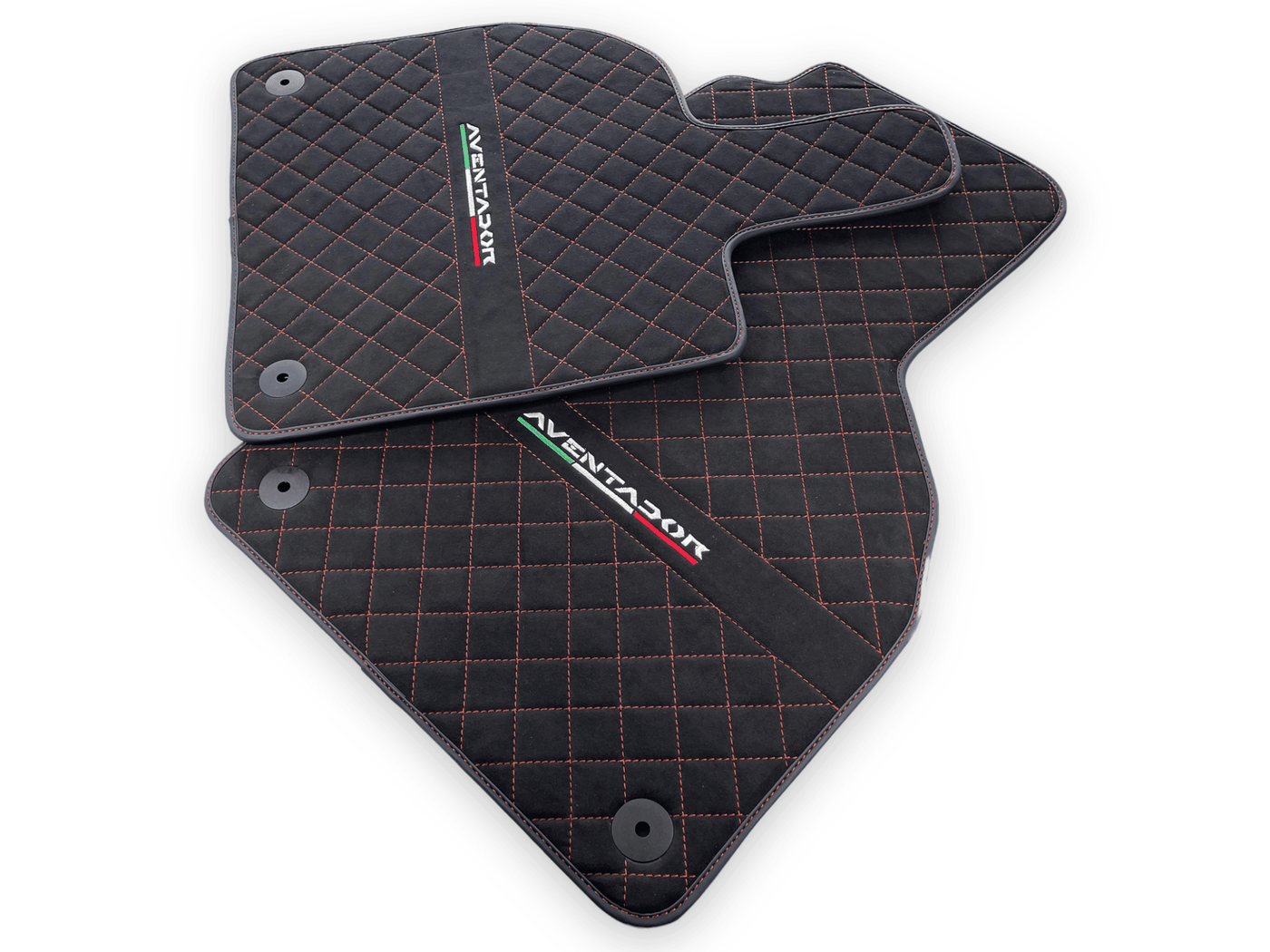 Alcantara Leather Floor Mats For Lamborghini Aventador | Red Stitching - AutoWin