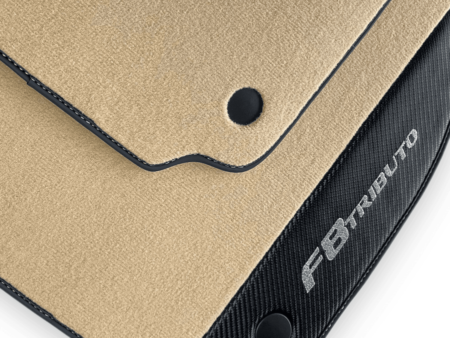 Beige Floor Mats For Ferrari F8 Tributo 2019-2022 With Carbon Leather - AutoWin