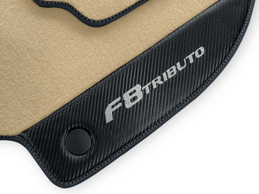 Beige Floor Mats For Ferrari F8 Tributo 2019-2022 With Carbon Leather - AutoWin
