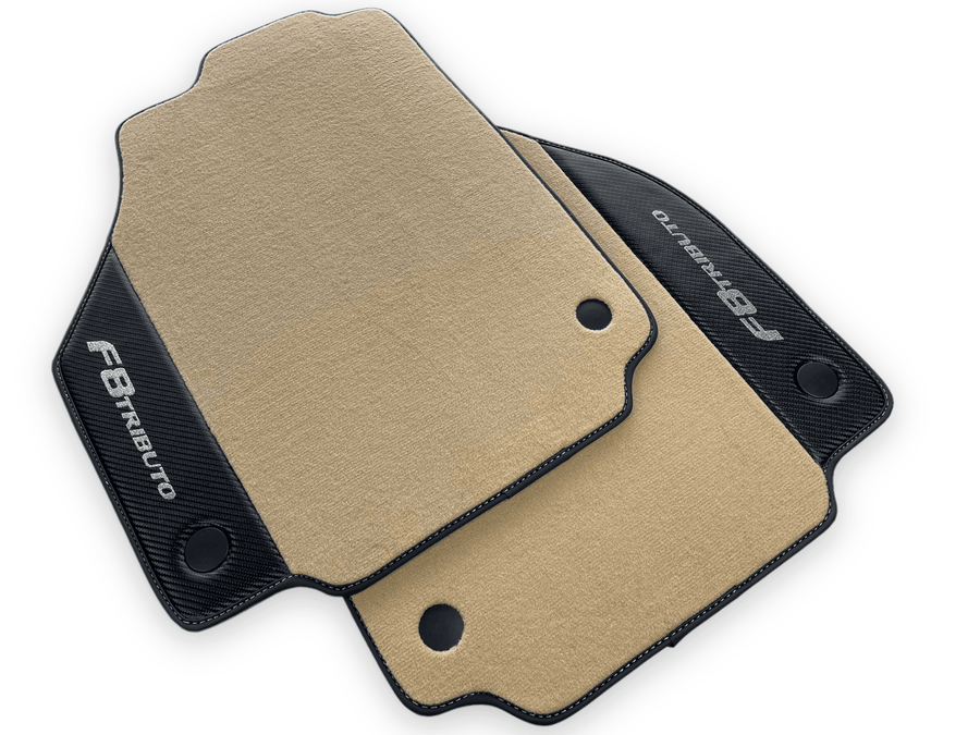 Beige Floor Mats For Ferrari F8 Tributo 2019-2022 With Carbon Leather - AutoWin