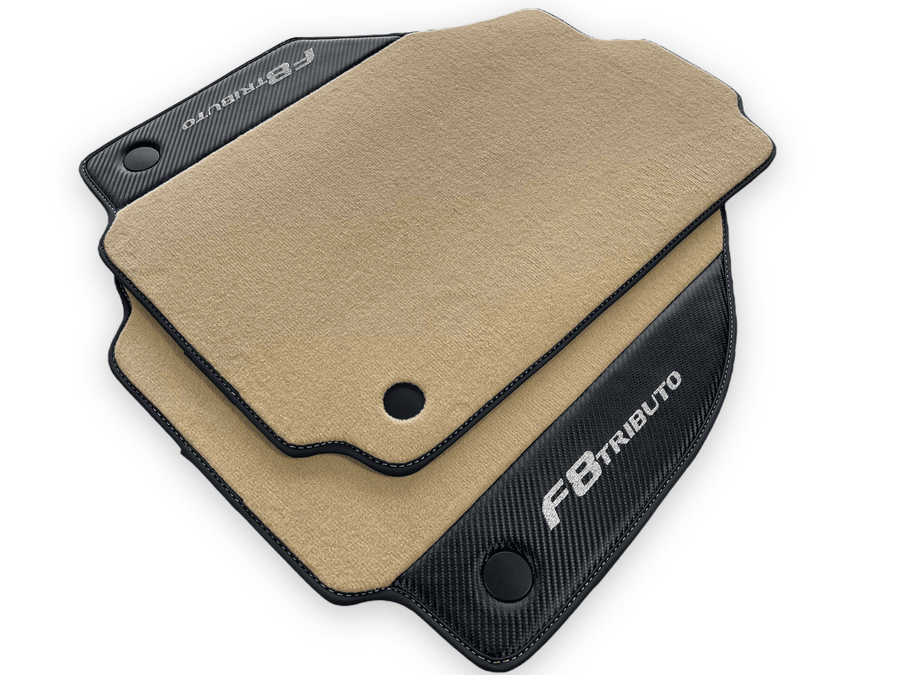 Beige Floor Mats For Ferrari F8 Tributo 2019-2022 With Carbon Leather - AutoWin