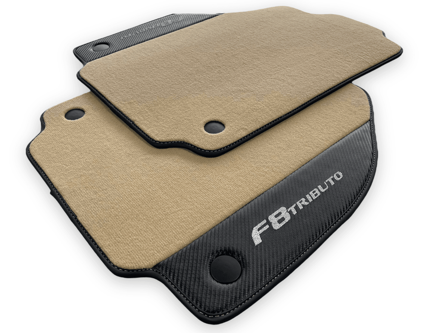 Beige Floor Mats For Ferrari F8 Tributo 2019-2022 With Carbon Leather - AutoWin