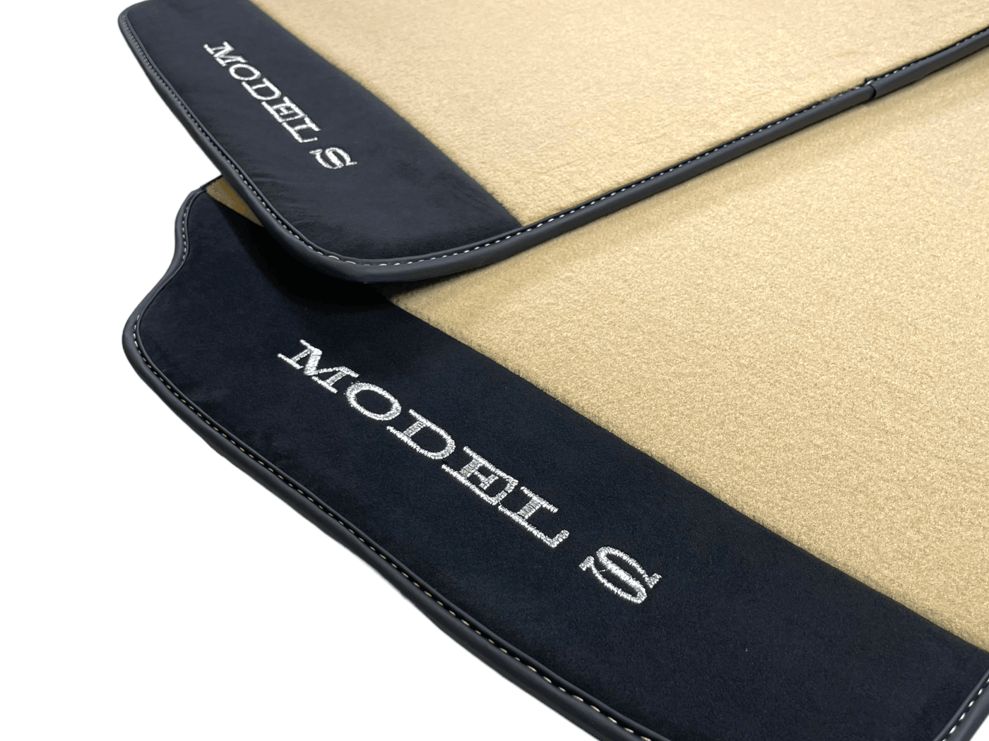 Beige Floor Mats For Tesla Model S With Alcantara Leather - AutoWin