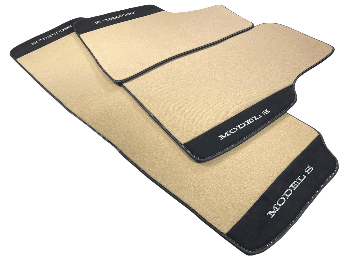 Beige Floor Mats For Tesla Model S With Alcantara Leather - AutoWin