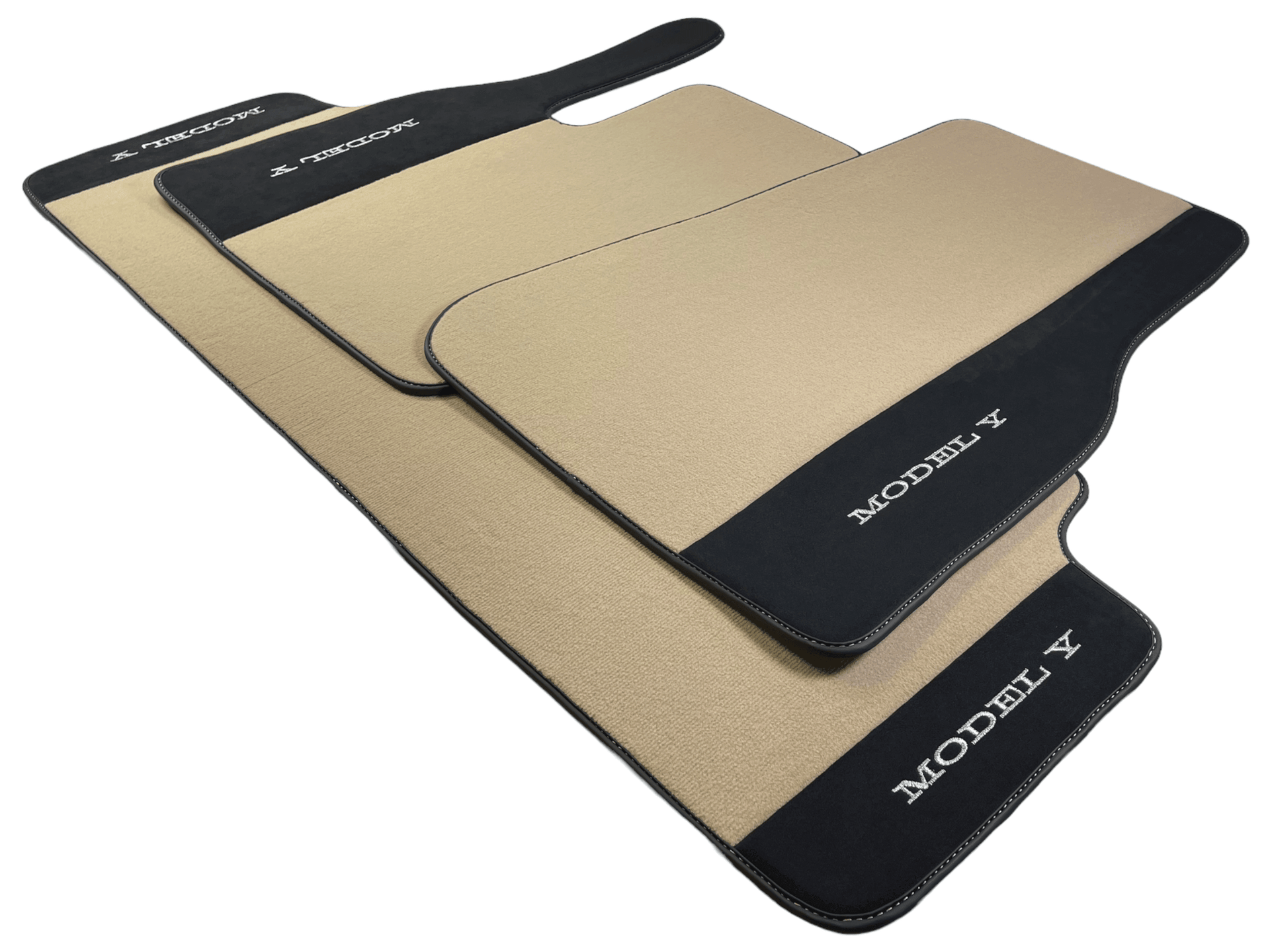 Beige Floor Mats For Tesla Model Y With Alcantara Leather - AutoWin