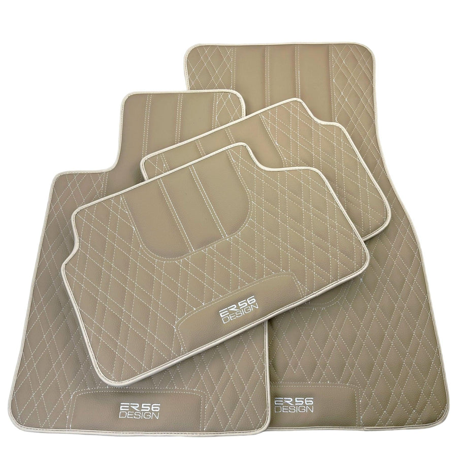 Beige Leather Floor Floor Mats For BMW X5 Series E70 - AutoWin